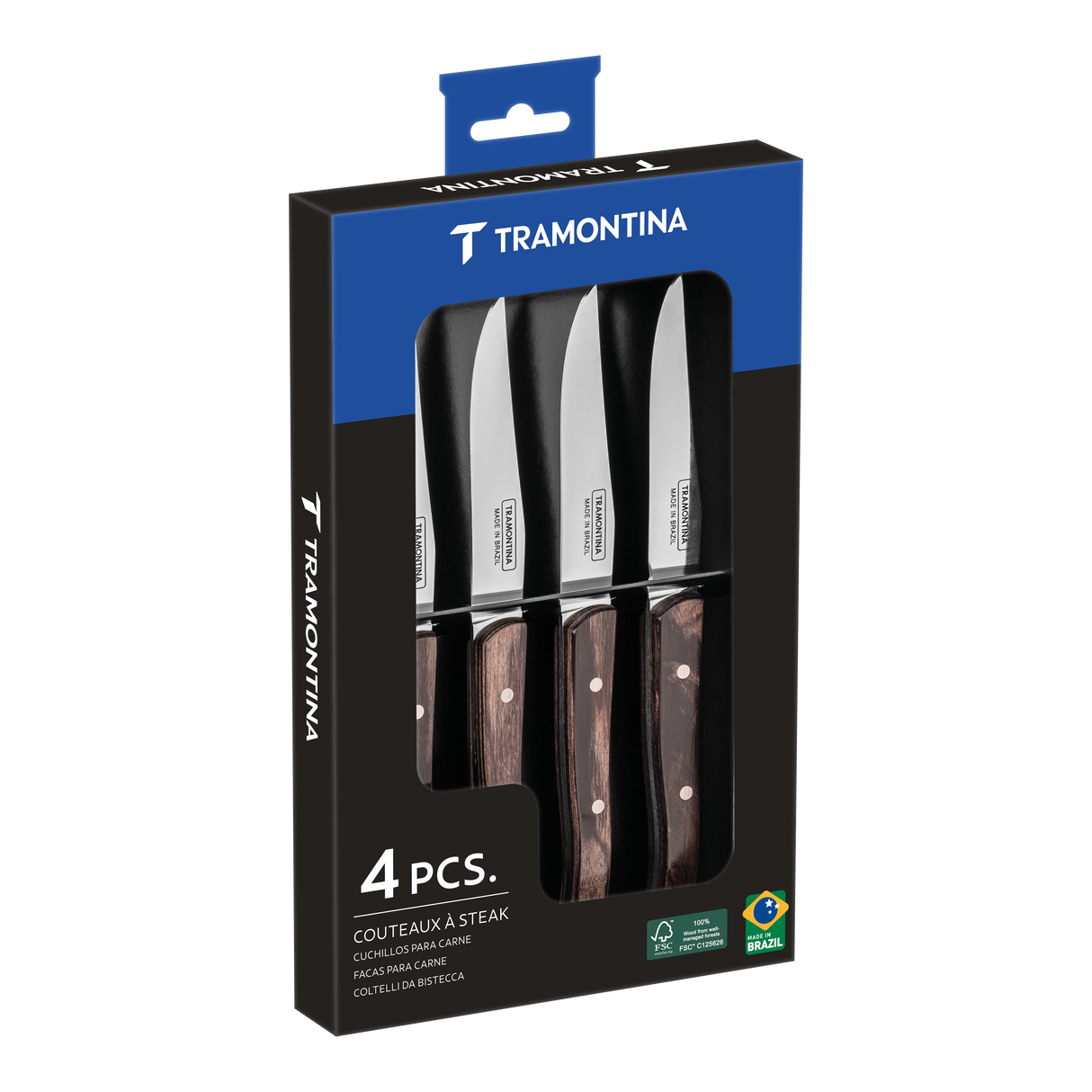 Tramontina Juego de Cuchillos Polywood Filo Liso Castaño 4 piezas