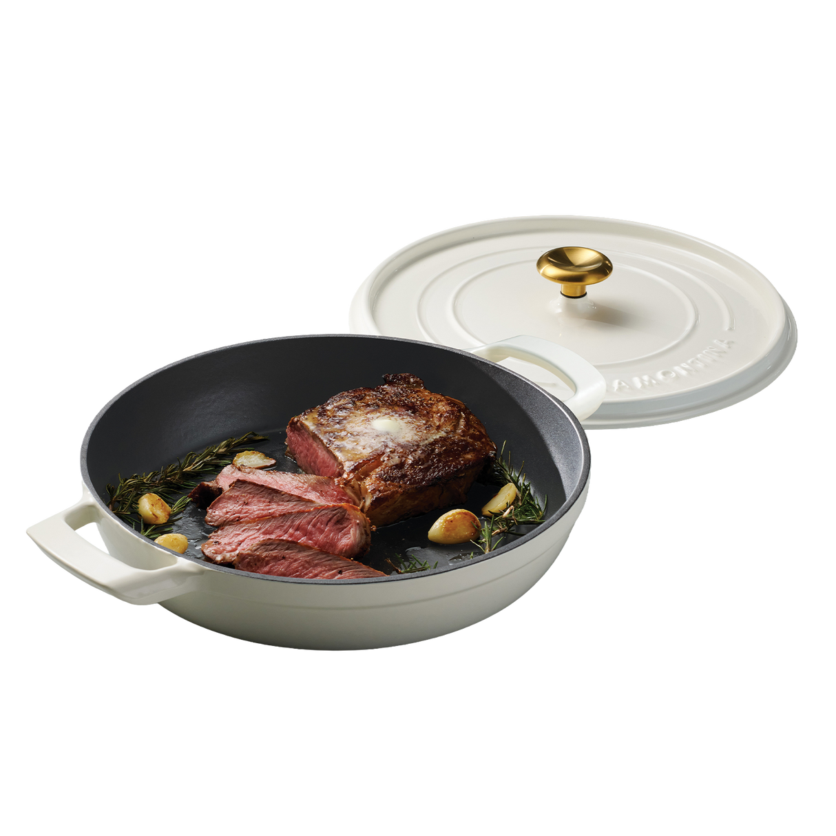 Tramontina Cazuela Baja con Tapa de Hierro Fundido Esmaltado Latte 30 cm - 3,8 L