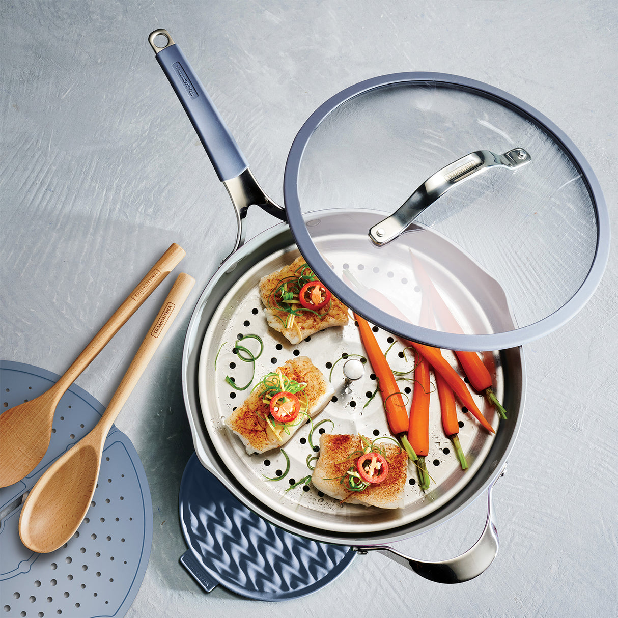 Tramontina Sartén Multifunción de Aluminio con Tapa Azul 30cm