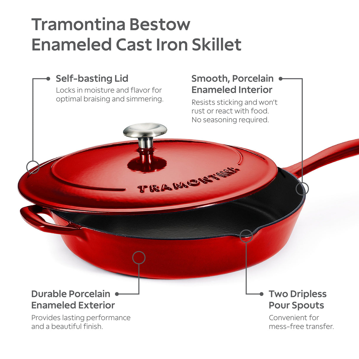 Tramontina Sartén de Hierro Fundido Rojo Bestow 30 cm 3,2L