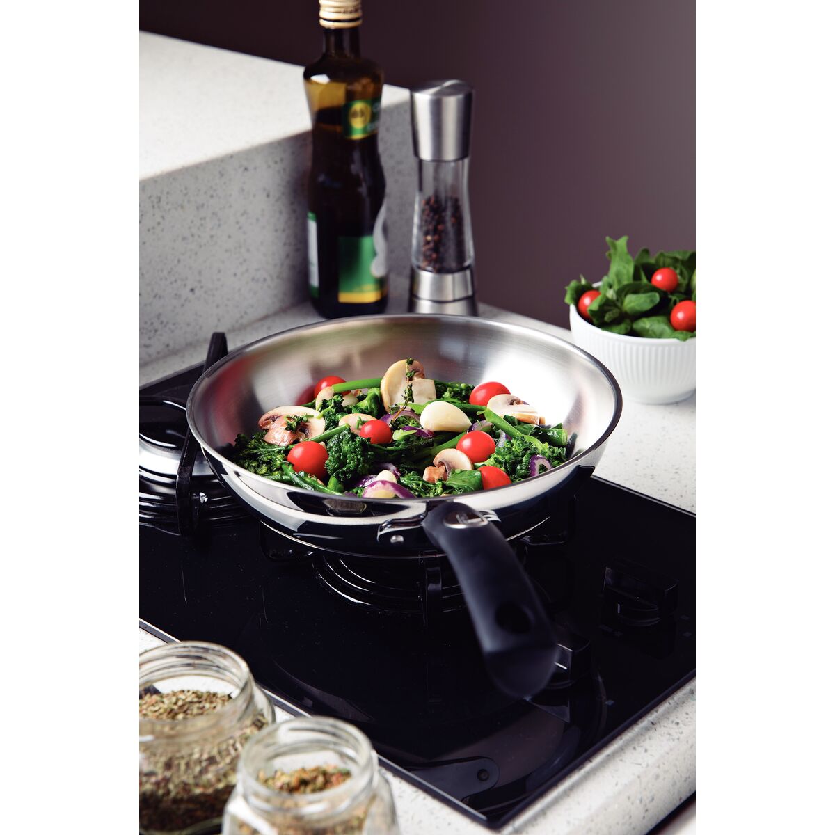 Sartén de Acero Inoxidable con Fondo Triple y Mango de Silicona Astro, 20 cm, 1,3 L