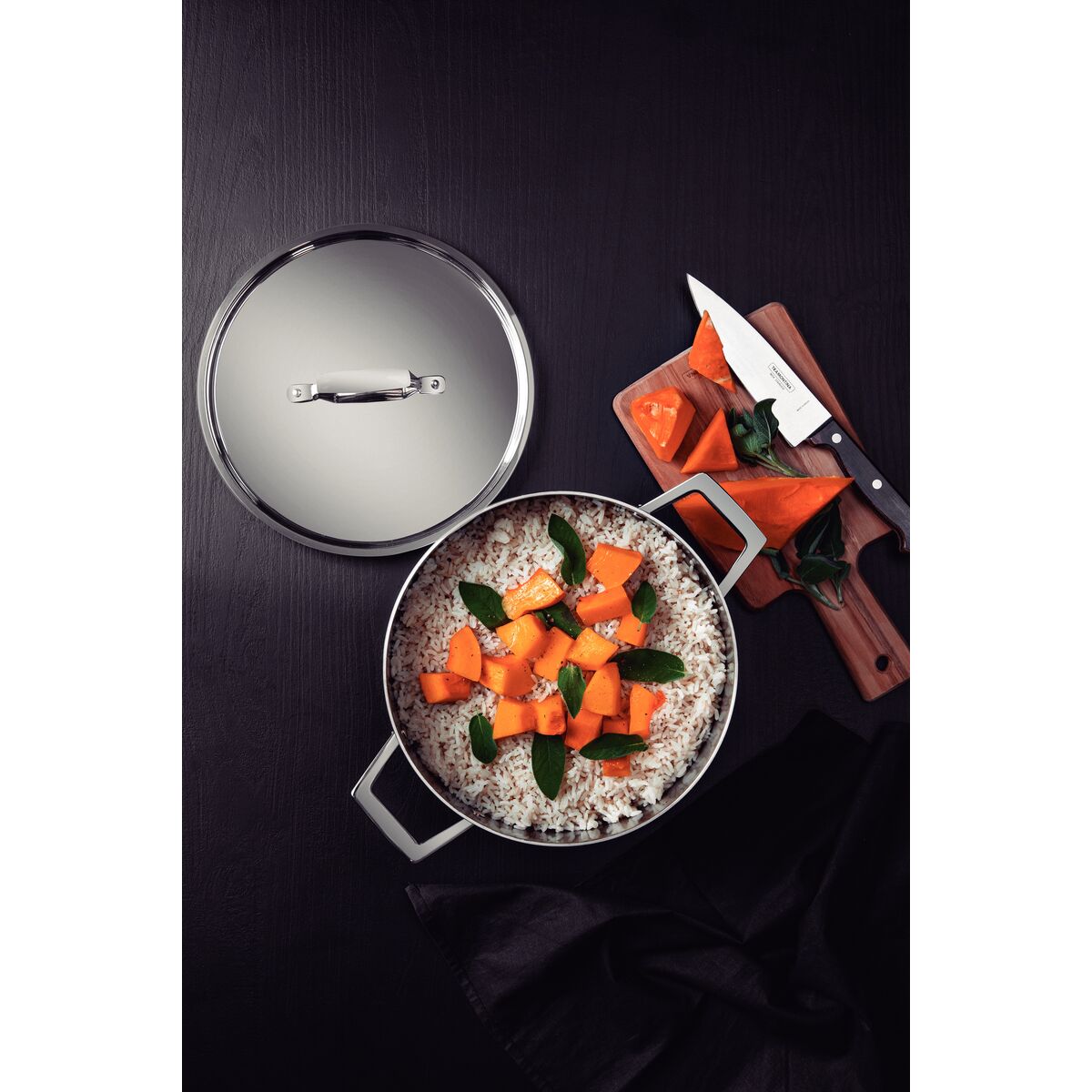 Tramontina Cacerola Tri-Ply Grano de Acero Inoxidable 24 cm 4,7L