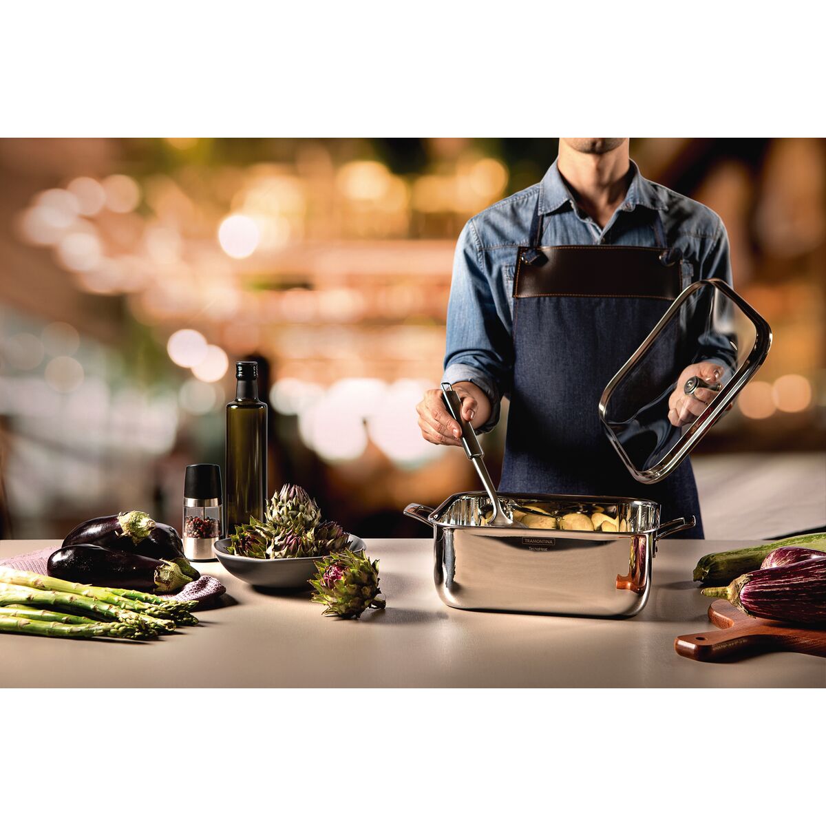 OLLA CUADRADA 26X26CM - 7,30L. - TRI-PLY GRANO