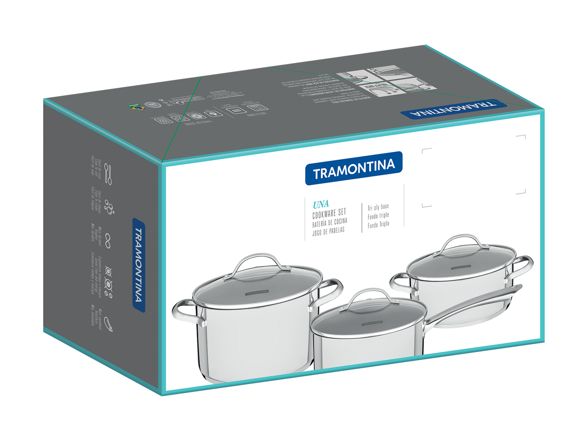 Tramontina Juego de Ollas Una de Acero Inoxidable con fondo triple 4 piezas