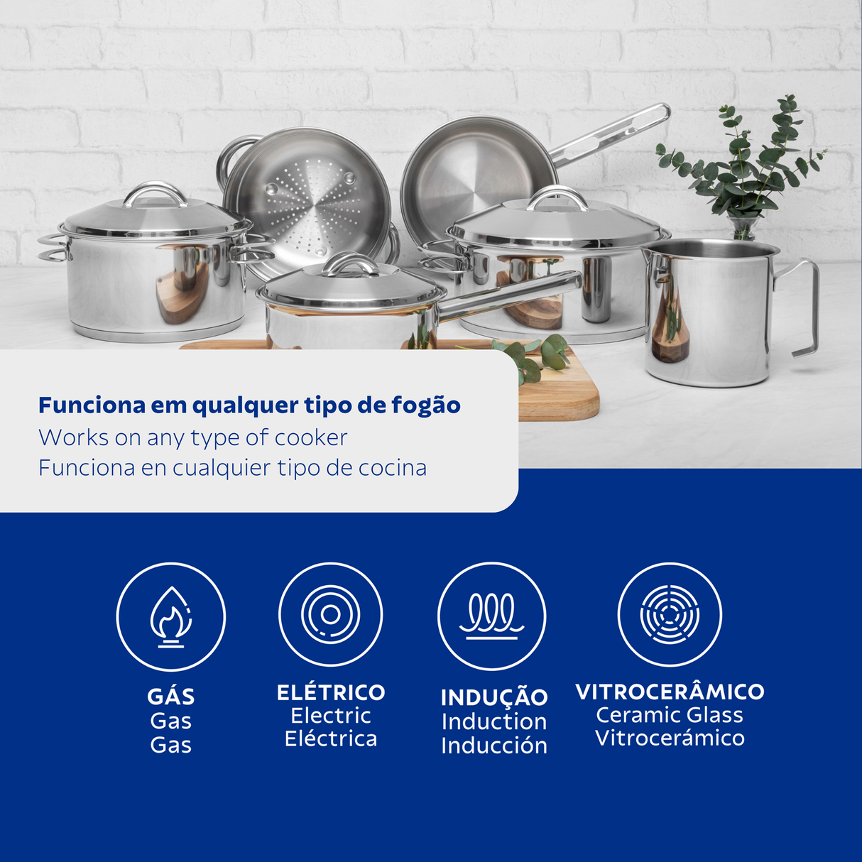 Tramontina Batería de Cocina Solar de Acero Inoxidable con fondo triple 6 piezas