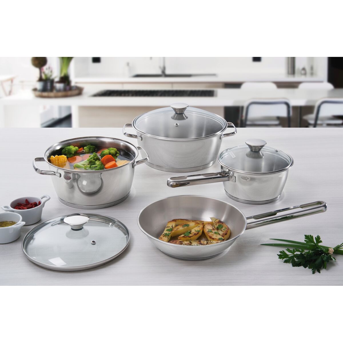 Juego de Ollas en Acero Inoxidable Allegra 4 piezas