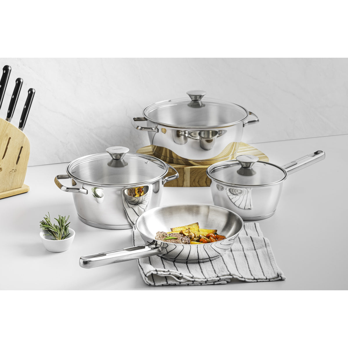 Juego de Ollas en Acero Inoxidable Allegra 4 piezas