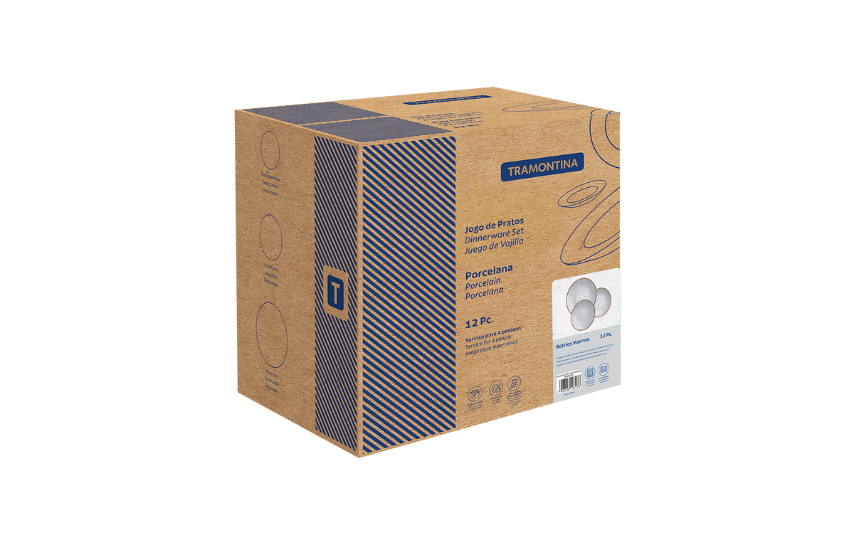 Juego de Platos Vajilla Porcelana Rústico Marrón 12 Piezas