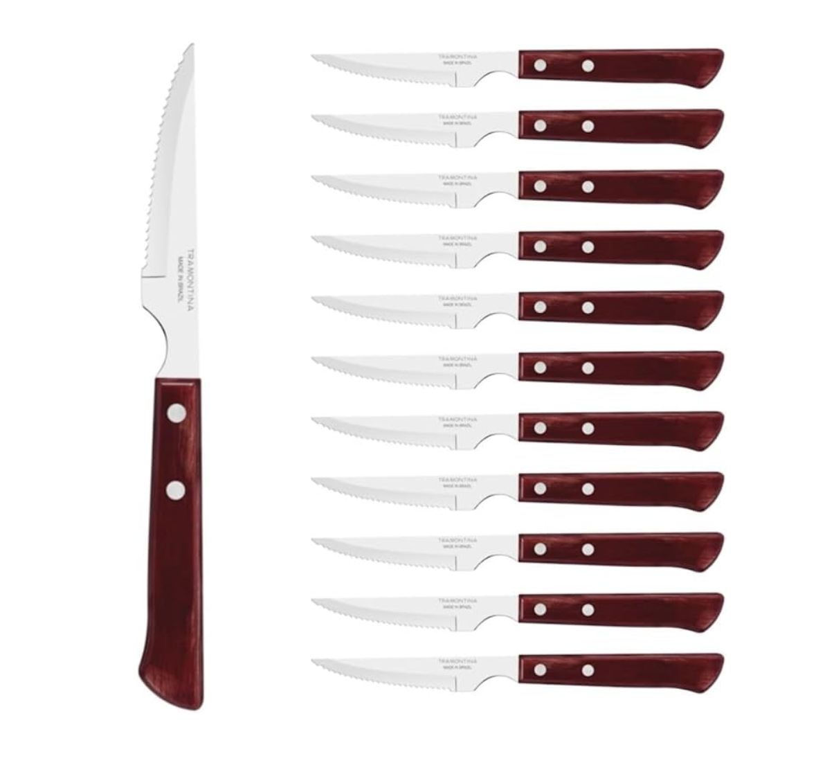 Juego de 12 unidades de Cuchillos para Carne/Pizza Mango de Madera Tratada Polywood Rojo 11 cm