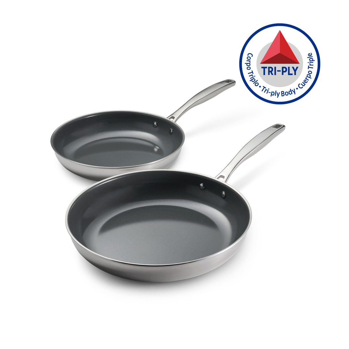 Tramontina Set de 2 Sartenes de Acero Inoxidable Triple Capa con Revestimiento Cerámico Antiadherente