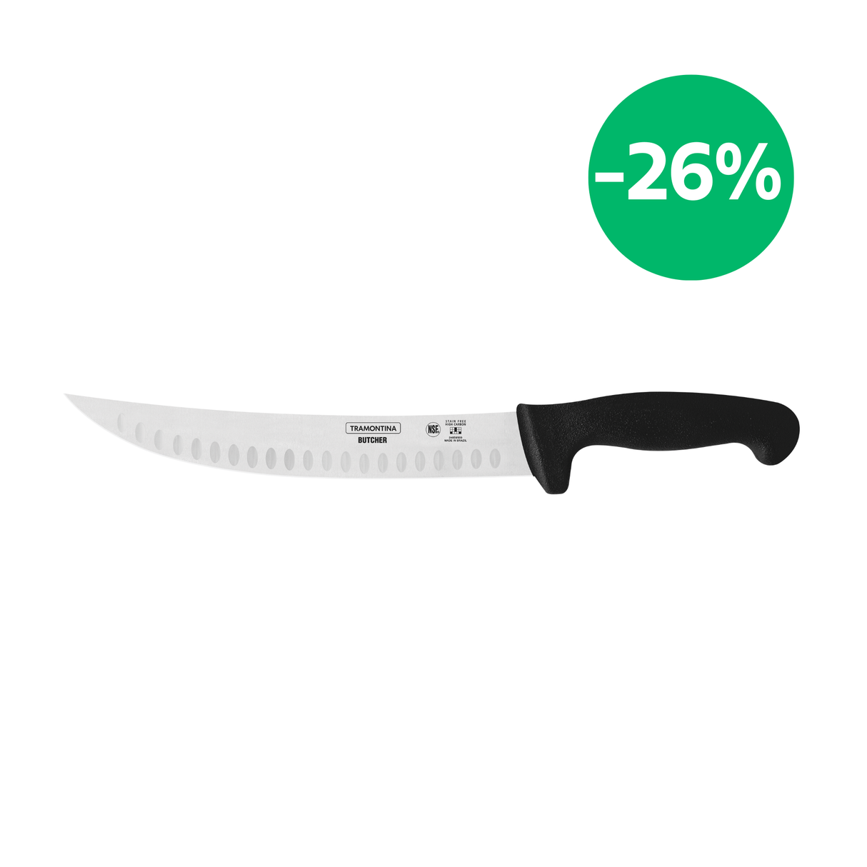 Cuchillo Carnicero Butcher Curvo Alveolado Professional Negro NSF 25 cm