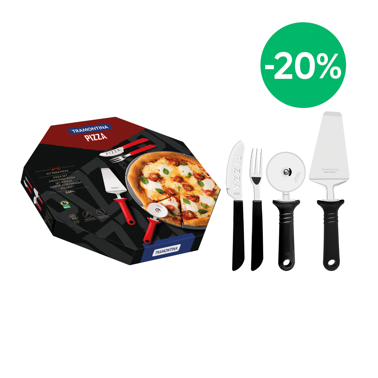 Tramontina Juego para Pizza en Acero Inoxidable y Mangos de Polipropileno 14 Piezas
