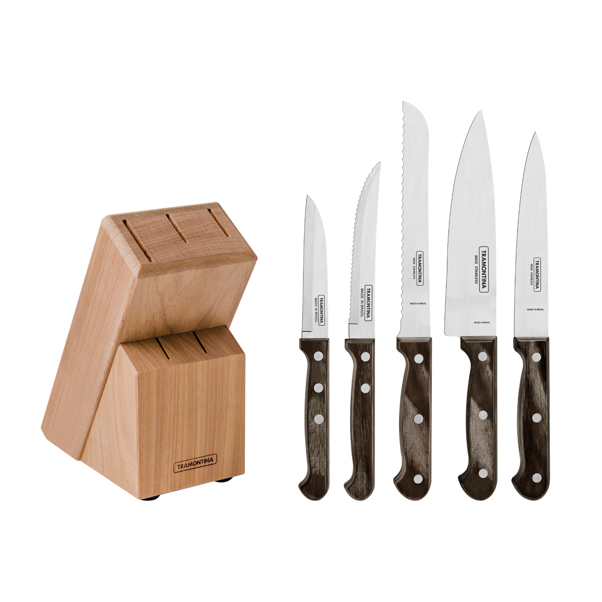 Tramontina Juego de Cuchillos con Soporte de Madera Polywood Castaño 6 Piezas