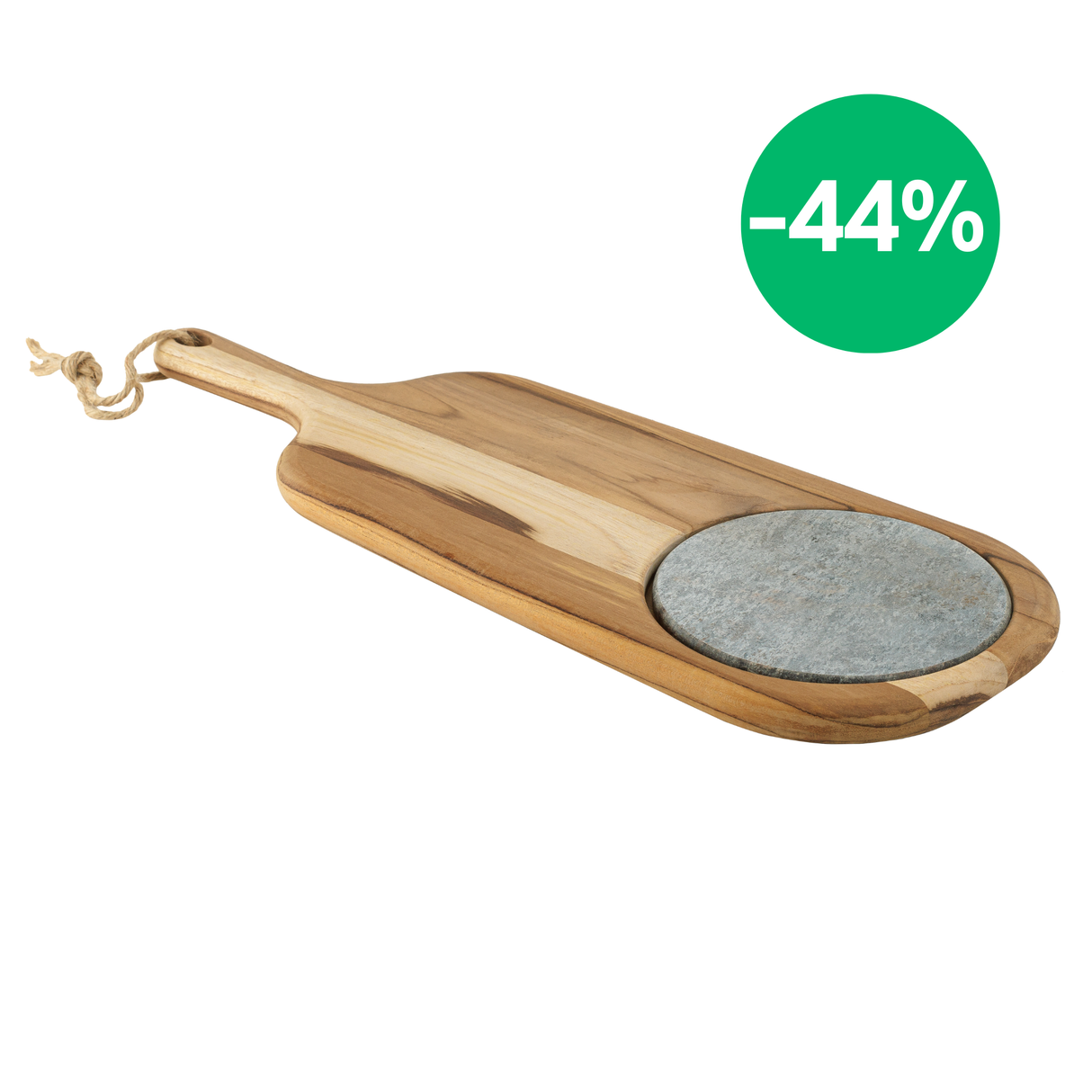 Tabla de Madera Teca para Quesos c/ Piedra redonda Provence 48 x 19 cm