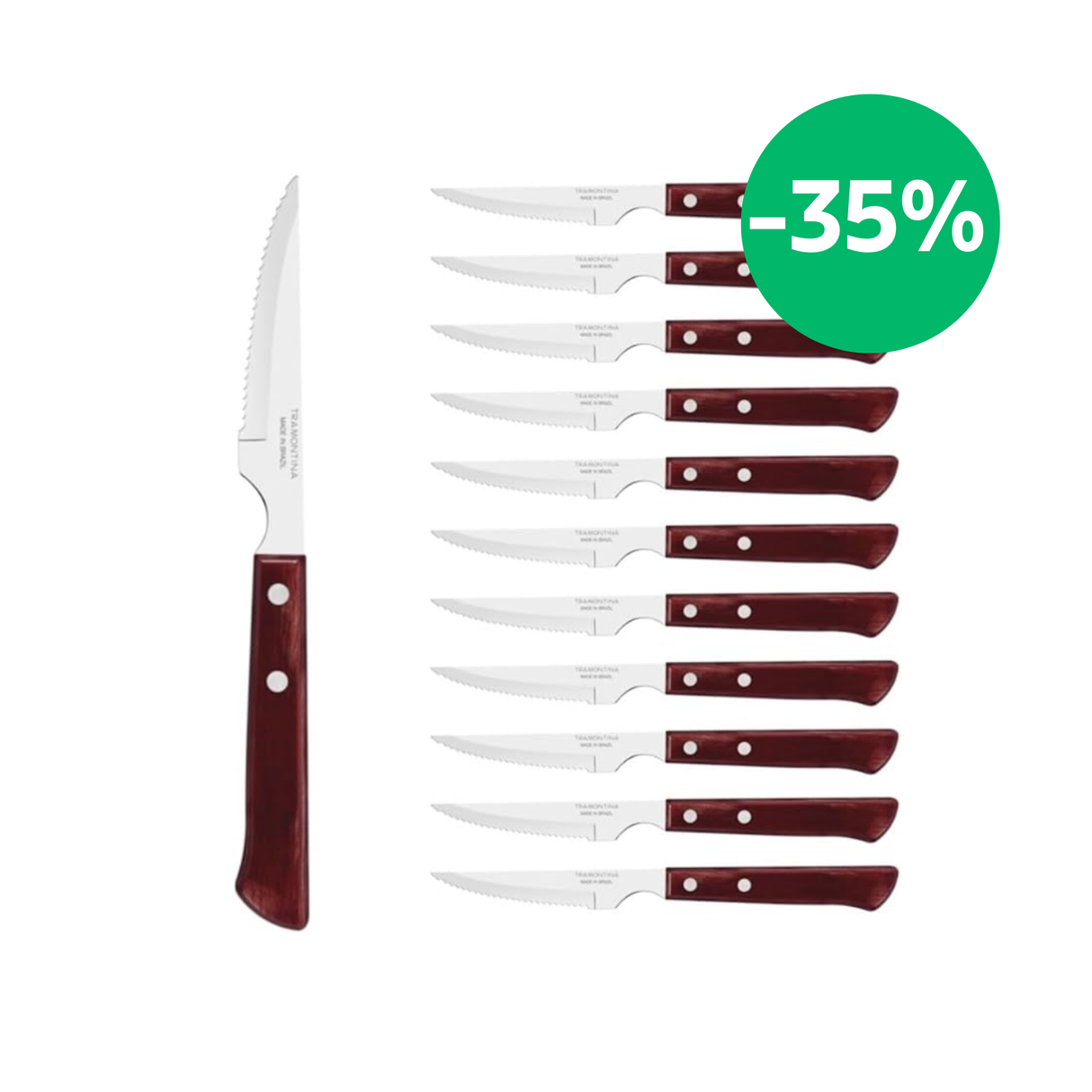 Tramontina Juego de 12 unidades de Cuchillos para Carne/Pizza Mango de Madera Tratada Polywood Rojo 11 cm