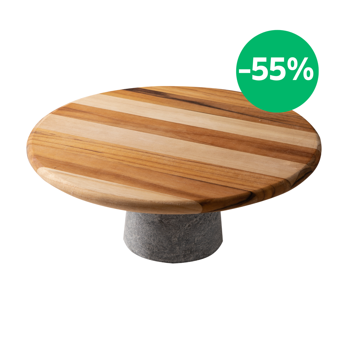 Tabla Soporte para Tarta de Madera Teca con base de piedra Provence 32 x 13 cm