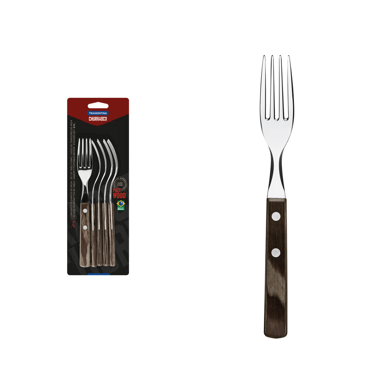 Tramontina Juego de Tenedores para Carne Polywood Castaño 6 piezas