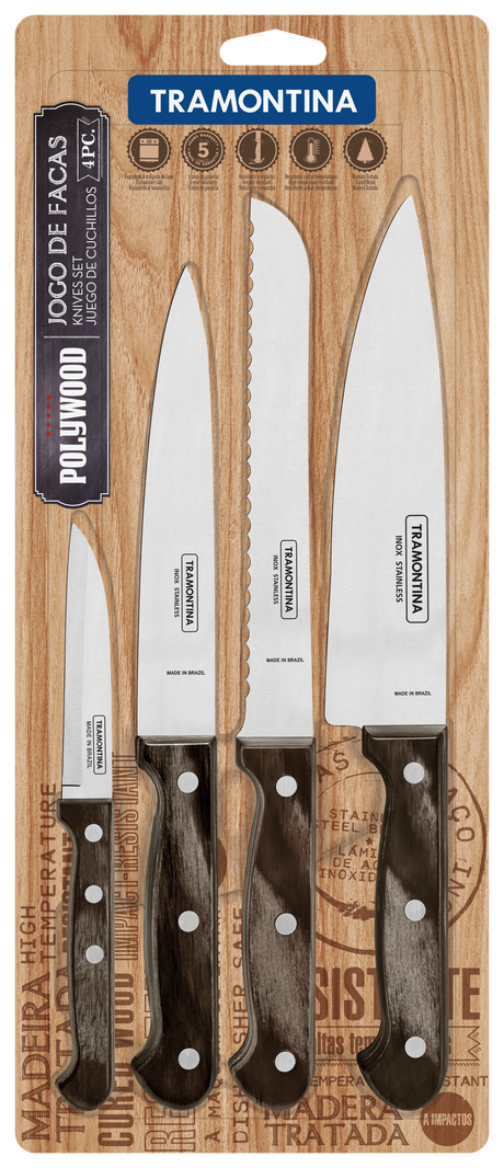 Juego de Cuchillos 4 Piezas Polywood Castaño