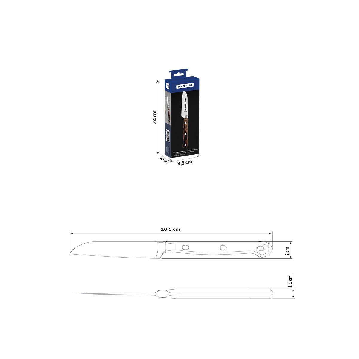 8 cm di coltello vegetale - NSF in legno di secolo