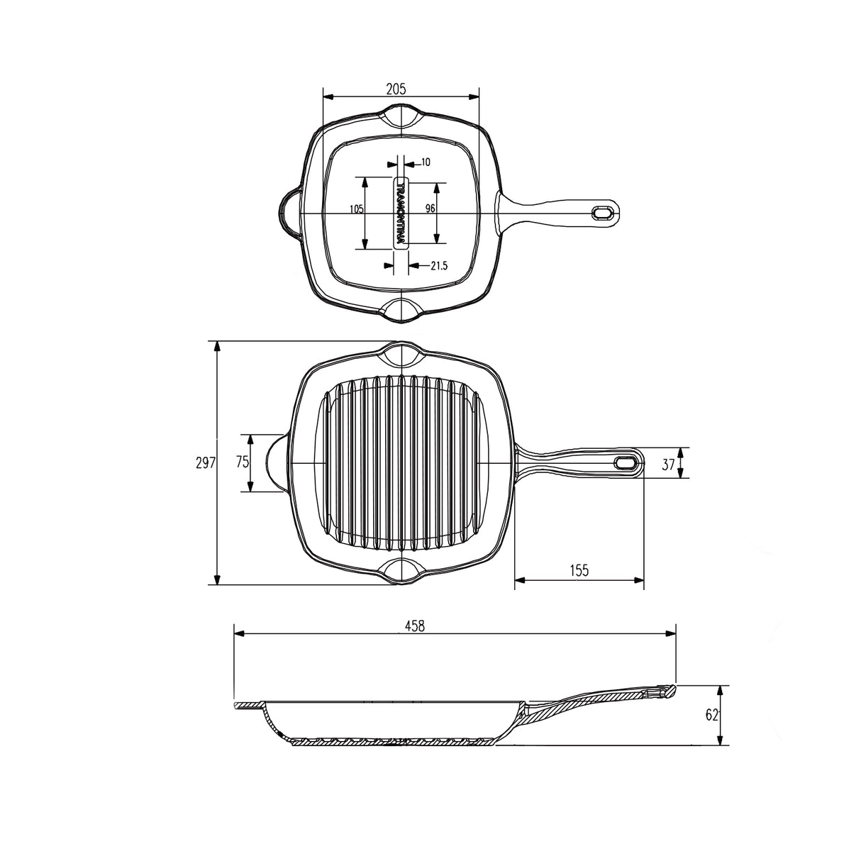 Tramontina Sartén Parrilla de Hierro Fundido Precurada 27 cm