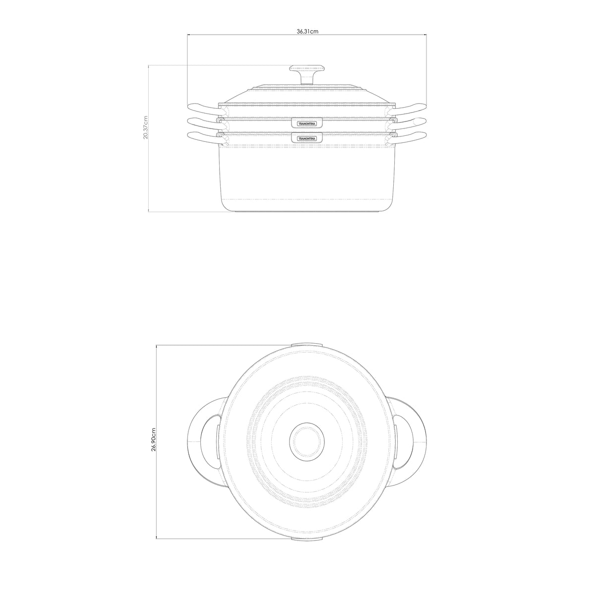 Tramontina Juego de Ollas de Hierro Fundido Esmaltado Apilables Negro 3 piezas