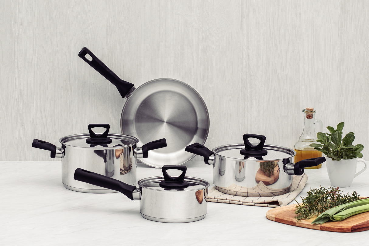 Tramontina Batería de Cocina Brava Baquelite de Acero Inoxidable con Fondo Triple 4 piezas