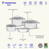 Tramontina Juego de Ollas Una de Acero Inoxidable con fondo triple 4 piezas