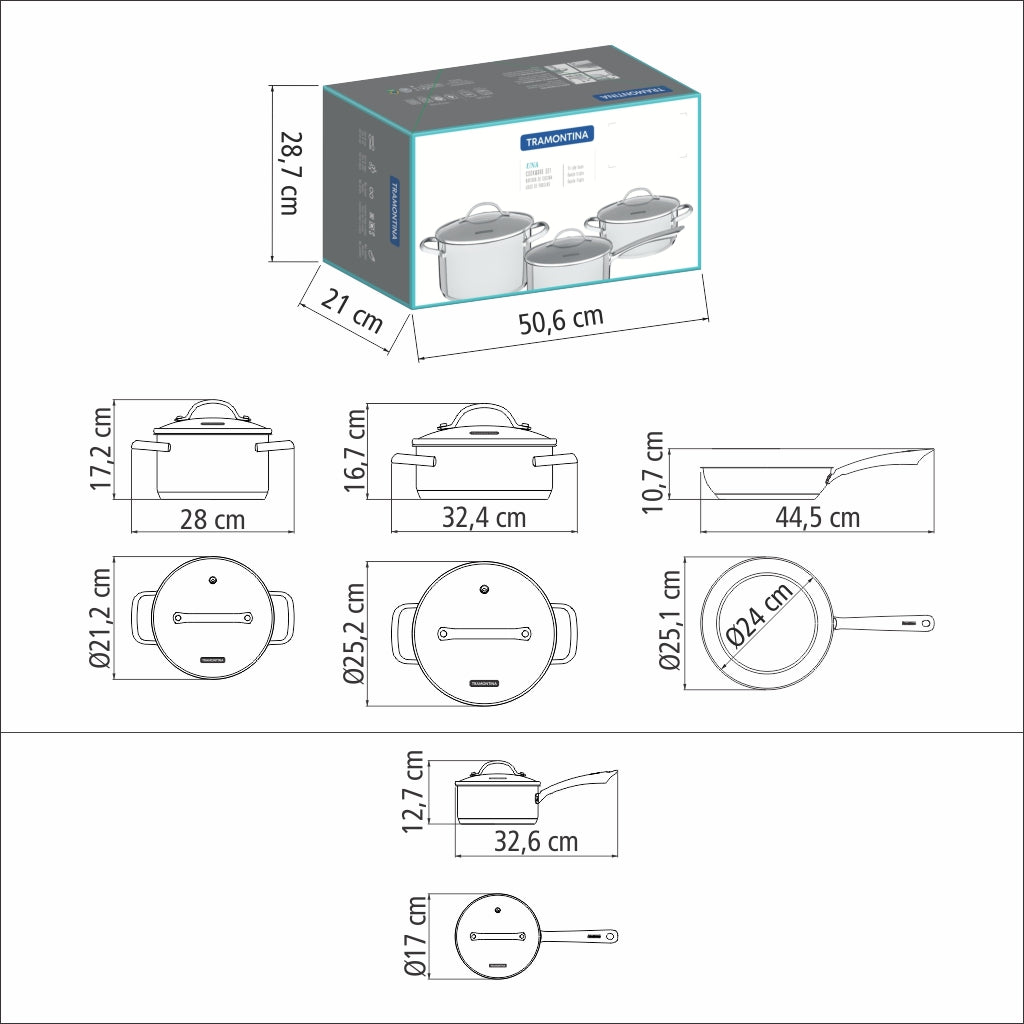 Tramontina Juego de Ollas Una de Acero Inoxidable con fondo triple 4 piezas