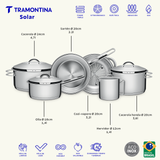 Tramontina Batería de Cocina Solar de Acero Inoxidable con fondo triple 6 piezas