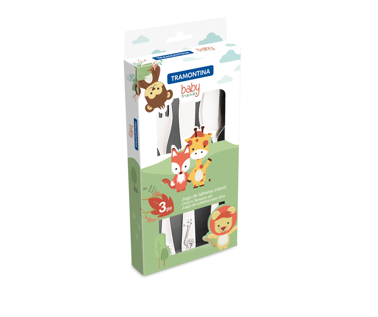 Tramontina Juego de Cubiertos para Niños Baby Friends en Acero inoxidable 3 Piezas