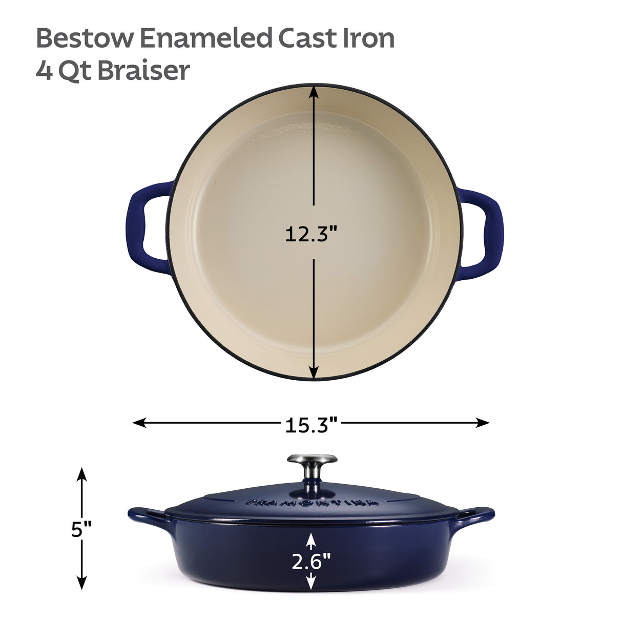 Tramontina Cazuela Baja de Hierro Fundido Esmaltado Azul Bestow 30 cm 3,8L